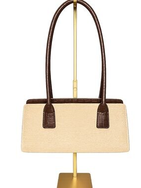 Tommy Hilfiger Straw Tote Brown Croc Embossed Leather Trim Shoulder Bag